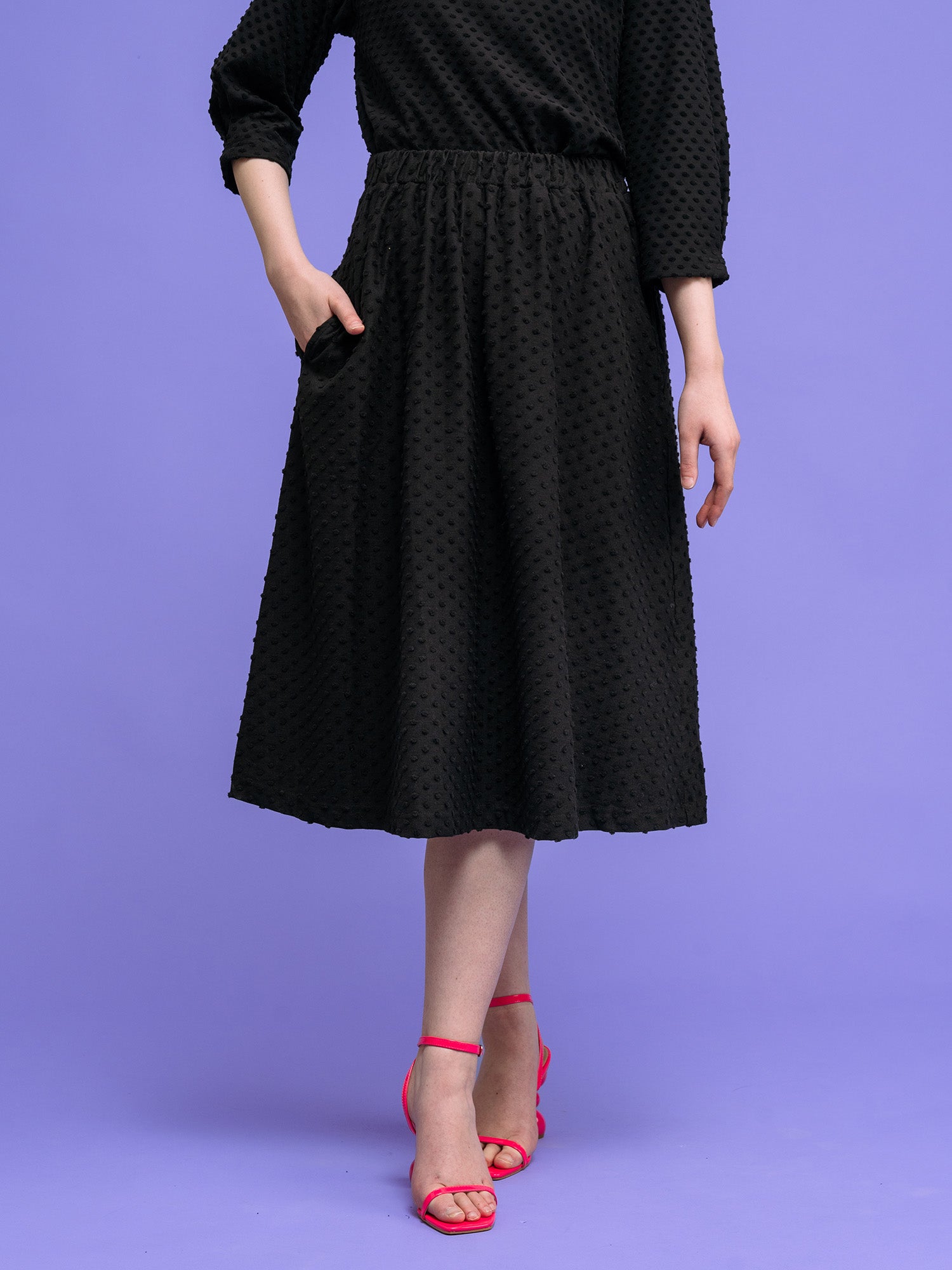 スカート　TO BE CHIC　TOCCA　M-premierBLACK ANA Za patchwork lace silky asymmetrical dress available on