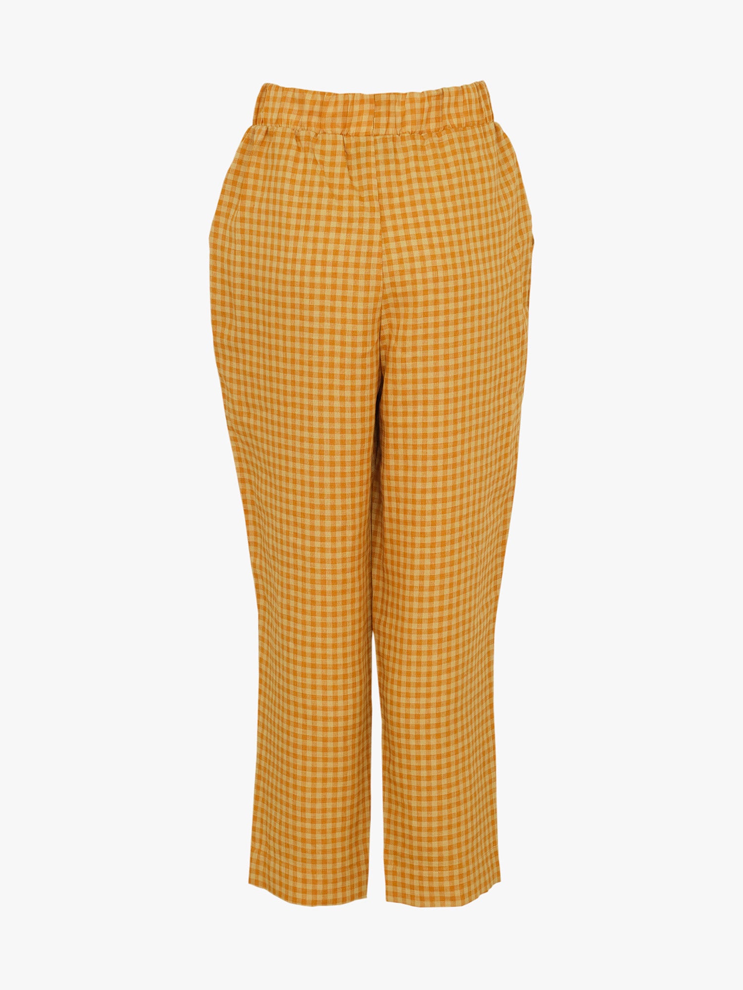 Yellow gingham trousers on sale