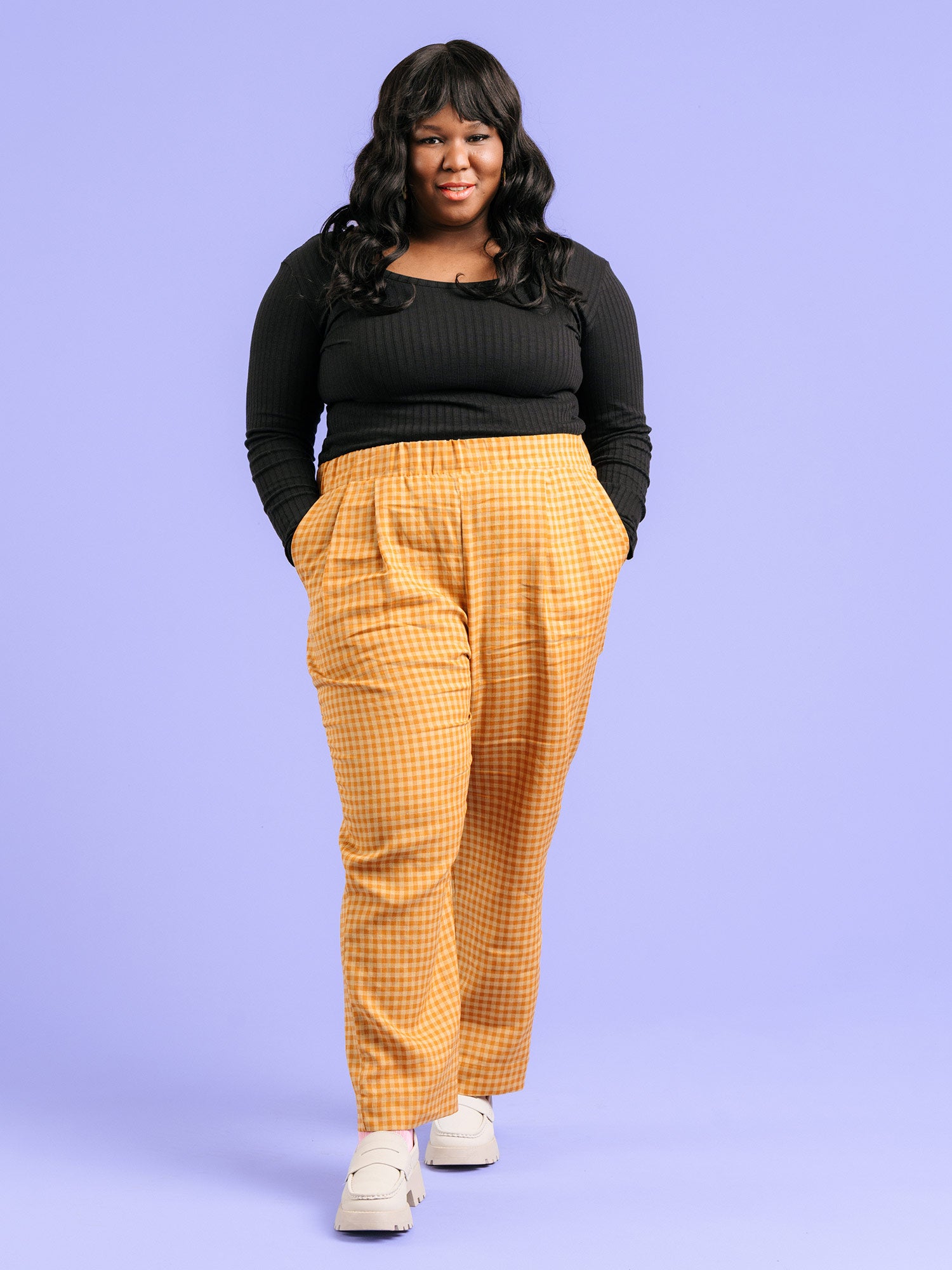 Orange gingham pants sales